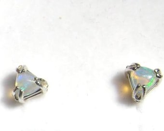 Sterling Silver Gemstone Studs/ Dangle Earrings Trillion Handmade Opal White blue Topaz violet Iolite Purple Amethyst Gemstone fine jewelry