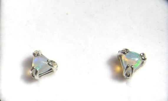 Sterling Silver Gemstone Studs/ Dangle Earrings Trillion Handmade Opal White blue Topaz violet Iolite Purple Amethyst Gemstone fine jewelry