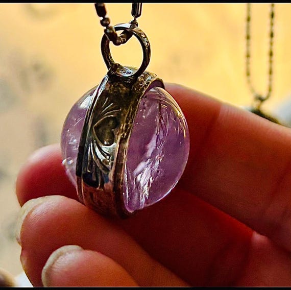Be My Valentine Amethyst Quartz Ball Sphere Pendant 20mm Sterling Silver Smoky free Necklace chain included handmade fine jewelry