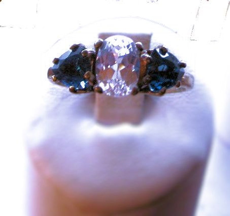 Three Stone Custom Gemstone Ring Sterling Silver Handmade Fine jewelry blue white topaz opal green apatite peridot purple amethyst mothers image 2
