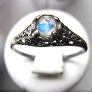 Tiny Rainbow Moonstone Handmade Ring Sterling Silver blue moon antique filigree fine jewelry custom size 3 4 5 6 7 8 9 10 half sizes