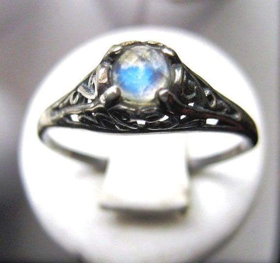 Tiny Rainbow Moonstone Handmade Ring Sterling Silver blue moon antique filigree fine jewelry custom size 3 4 5 6 7 8 9 10 half sizes