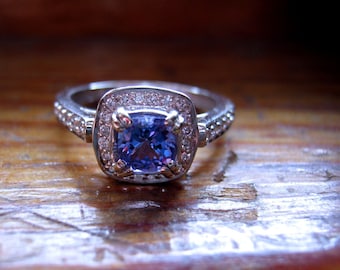 Handmade Engagement Ring Genuine Tanzanite Diamonds 14k White Gold Fine Jewelry Custom 1/2 5 6 7 8 9 Purple Blue Aqua