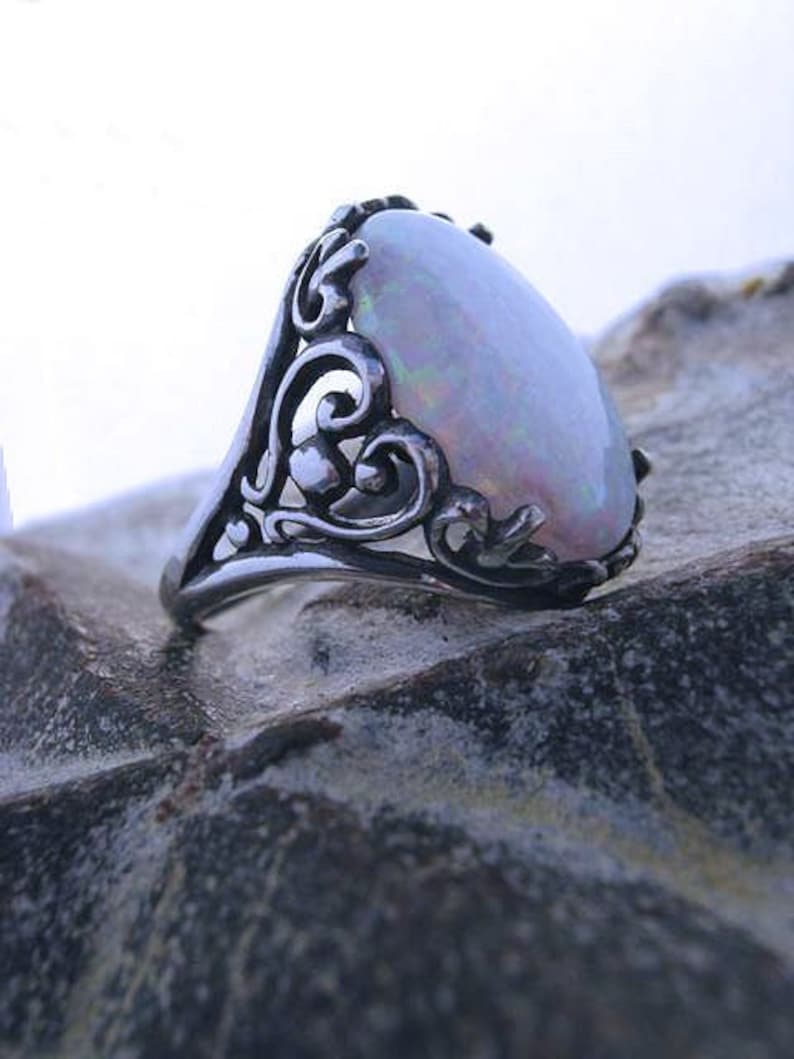 Choice of Lab created or Genuine Australian White Opal Ring Sterling Silver handmade fine jewelry size 4 5 6 7 8 9 10 11 custom image 2