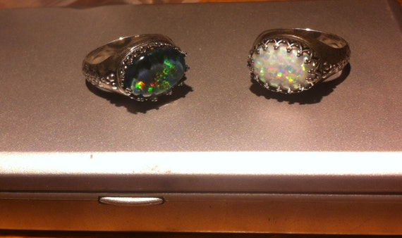 Unisex Opal Ring Sterling Silver choose Genuine/ Lab created white black blue handmade fine jewelry size 5 6 7 8 9 10 11 cuff bracelet set