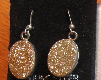 Copper Drusy Quartz Stone earrings in sterling