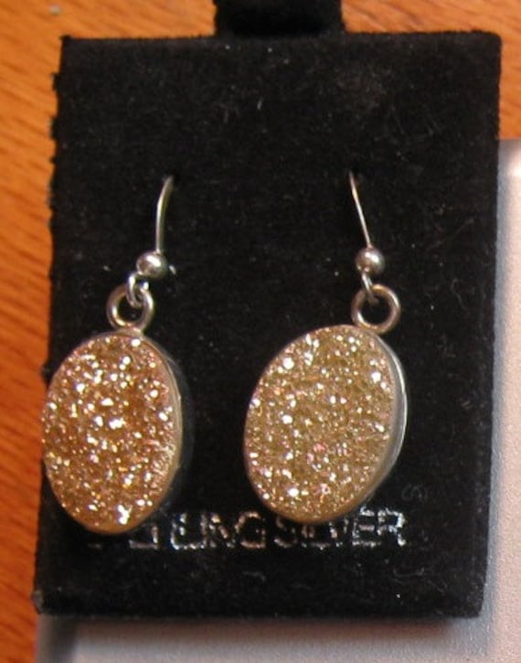 Copper Drusy Quartz Stone earrings in sterling