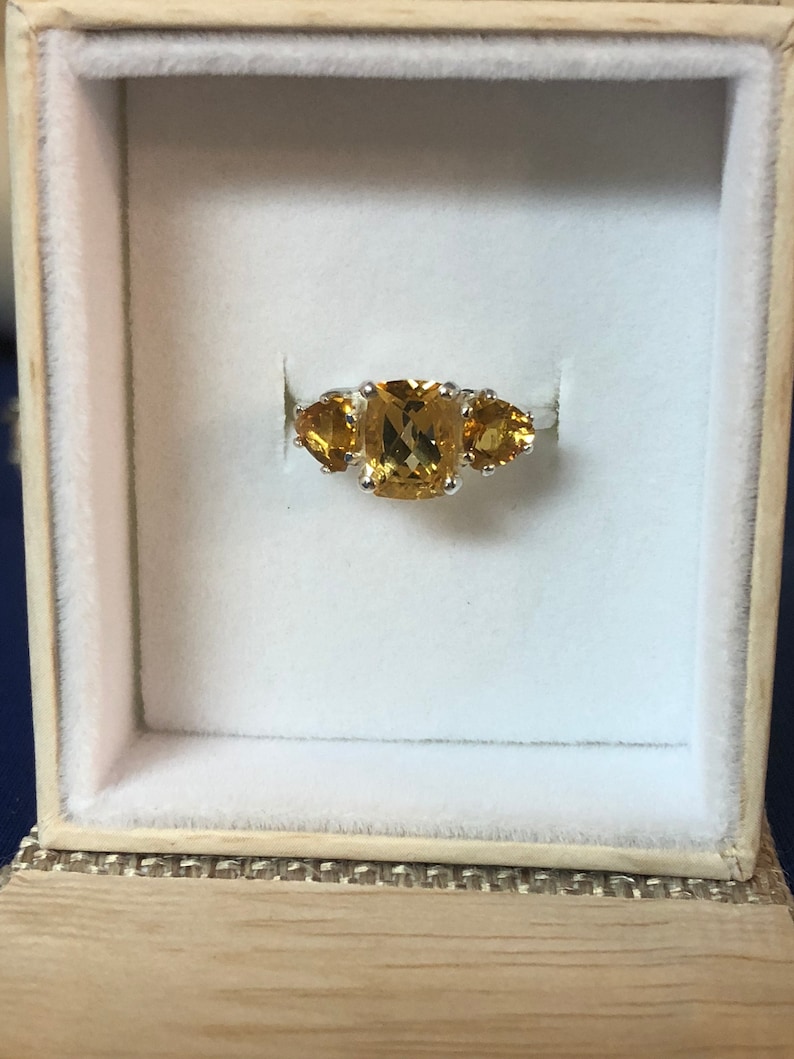 Antique Style Cushion Cut Honey Colored Citrine 3 Stone Ring sterling silver handmade fine jewelry size 4 5 6 7 8 9 10 1/2 sizes image 6