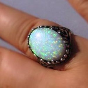 Choice of Lab created or Genuine Australian White Opal Ring Sterling Silver handmade fine jewelry size 4 5 6 7 8 9 10 11 custom image 3