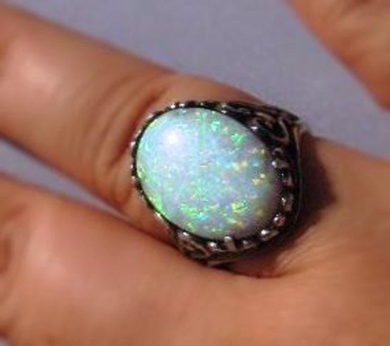 Choice of Lab created or Genuine Australian White Opal Ring Sterling Silver handmade fine jewelry size 4 5 6 7 8 9 10 11 custom image 3