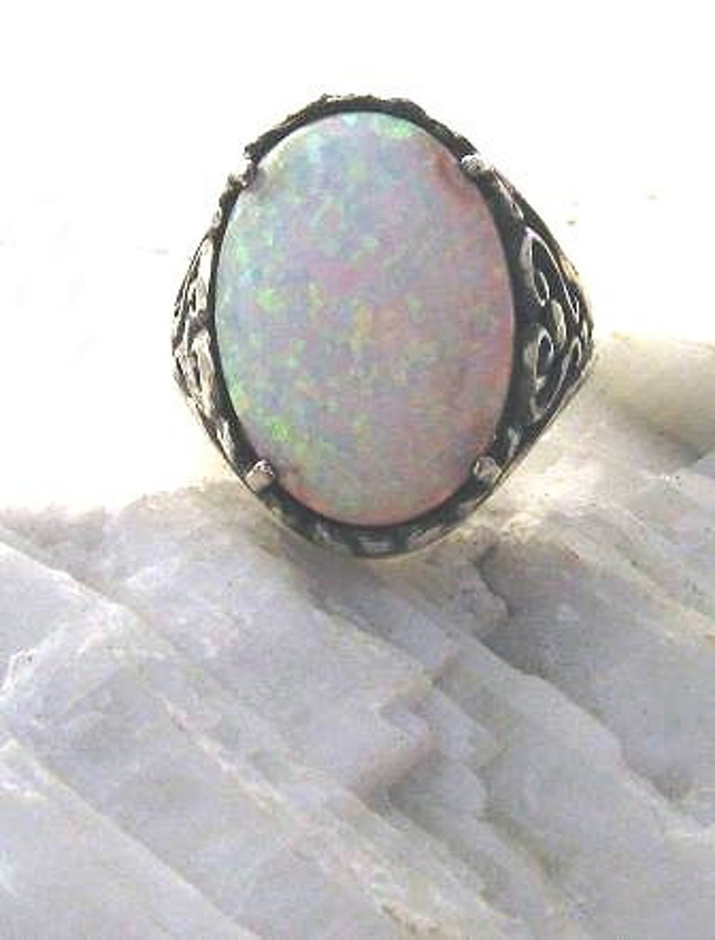 Choice of Lab created or Genuine Australian White Opal Ring Sterling Silver handmade fine jewelry size 4 5 6 7 8 9 10 11 custom image 4