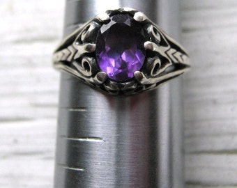 Deep Purple Amethyst Filigree Ring Sterling Silver custom handmade size stone 10x8mm/ 8x6mm fine jewelry 4 5 5.5 6 6.5 7 7.5 8 8.5 9 9.5 10