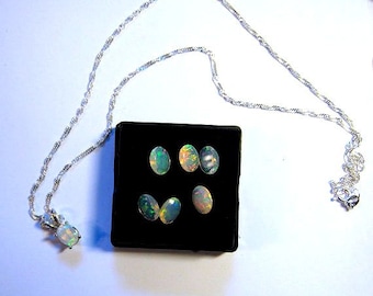 Genuine Faceted Ethiopian Welo Opal Pendant Necklace Sterling silver chain 16 18 20 inch fiery red orange blue green handmade fine jewelry