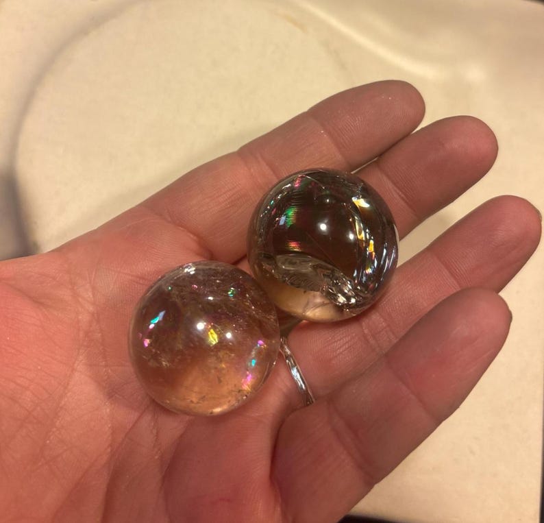 Large Quartz Crystal Ball Sphere w/ rainbow 30mm Copper Pendant Necklace free leather cord included handmade fine jewelry image 6