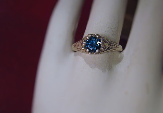 Genuine Blue Diamond .50ct Vintage Style Filigree Ring Sterling Silver handmade custom sizes 3 4 5 6 7 8 9 10 11 fine jewelry 14k gold