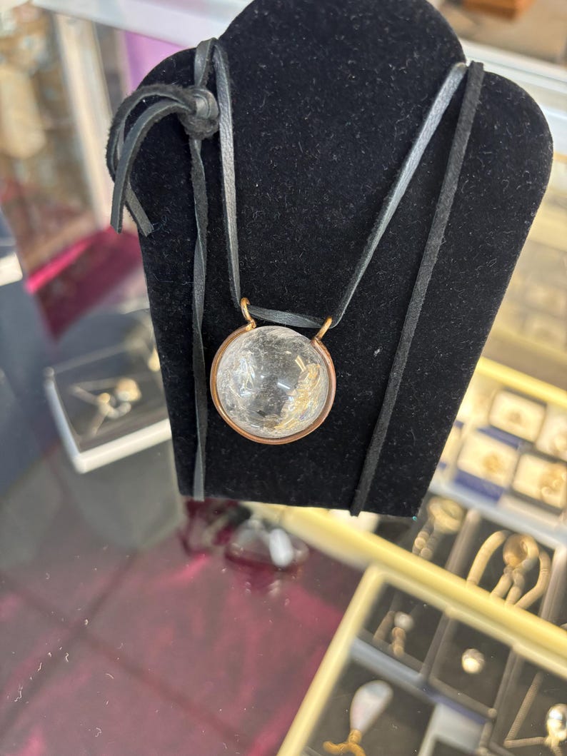Large Quartz Crystal Ball Sphere w/ rainbow 30mm Copper Pendant Necklace free leather cord included handmade fine jewelry image 8