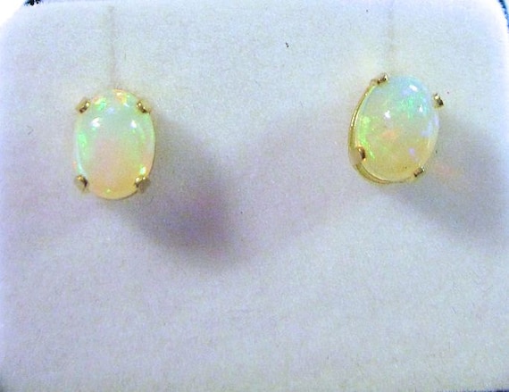 14k Gold Filled Ethiopian Opal Stud Earrings 8x6mm oval jelly opal green orange white yellow red handmade fine jewelry sterling silver