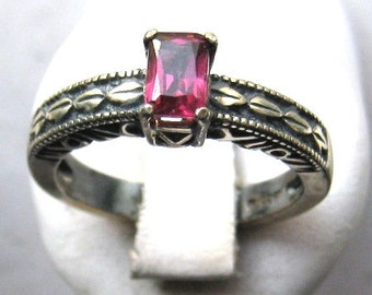 Emerald Cut Rhodolite Garnet Sterling Silver Ring Handmade Pink Tanzanite Green Tourmaline Blue Sapphire Fine Jewelry size 4 5 6 7 8 9 10