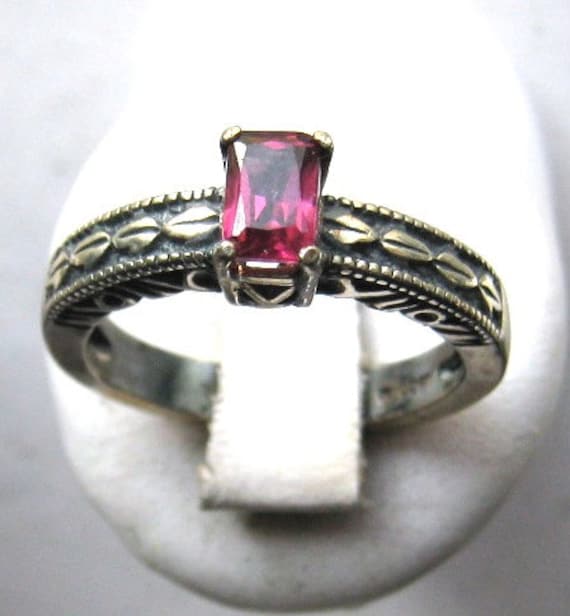 Emerald Cut Rhodolite Garnet Sterling Silver Ring Handmade Pink Tanzanite Green Tourmaline Blue Sapphire Fine Jewelry size 4 5 6 7 8 9 10