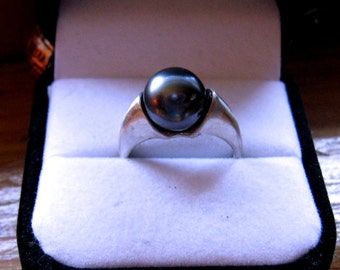 Bad Moon Rising Riesige Schwarze Tahiti Perle Ring 10mm /Zucht südsee Sterling Silber handgemacht Größe 4 5 6 7 8 9 10 11 12 13 feiner Schmuck