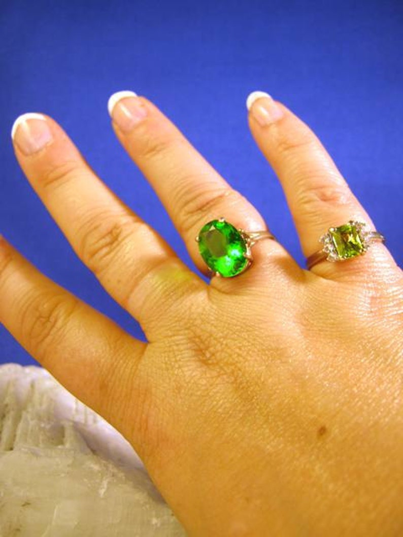 Genuine Oval Green Helenite Sterling Silver Ring handmade size 4 5 6 7 8 9 10 11 fine jewelry collector gemstone image 5