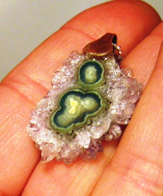Stalactite Slice Lavender Amethyst Crystal Pendant Necklace w free chain