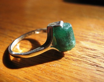 Genuine Raw Green Emerald Specimen Ring Sterling Silver Ruby red handmade mineral specimen natural 4 5 6 7 8 9 10 half sizes unique odd