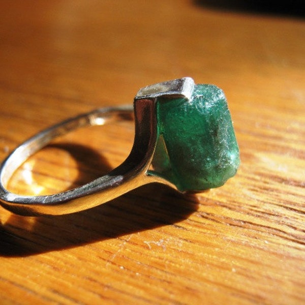 Genuine Raw Green Emerald Specimen Ring Sterling Silver Ruby red handmade mineral specimen natural 4 5 6 7 8 9 10 half sizes unique odd