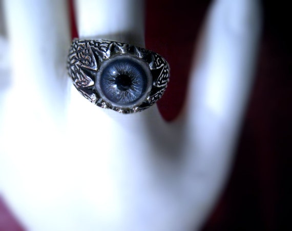 ThE HiLLs HaVe EyEs MoNsTeR EviL EYe Ring Sterling Silver handmade Oddity Strange Blue Green Hazel size 6 7 8 9 10 11 12 13 14 15 unisex men