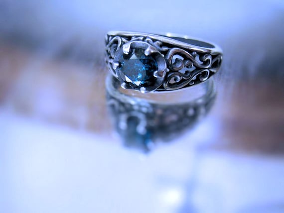 Deep Blue Diamond .80ct round brilliant Fancy Color Unisex Sterling Silver Band Ring Handmade size 4 5 6 7 8 9 10 11 1/2 fine jewelry