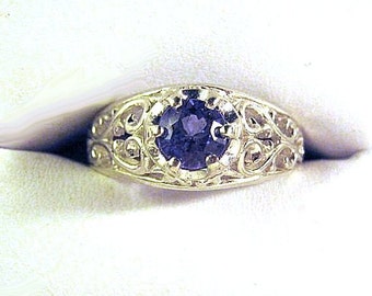 Deep Blue Sapphire filigree Unisex design Band Ring Sterling Silver Handmade lab created size 4 5 6 7 8 9 10 11 12 Fine Jewelry