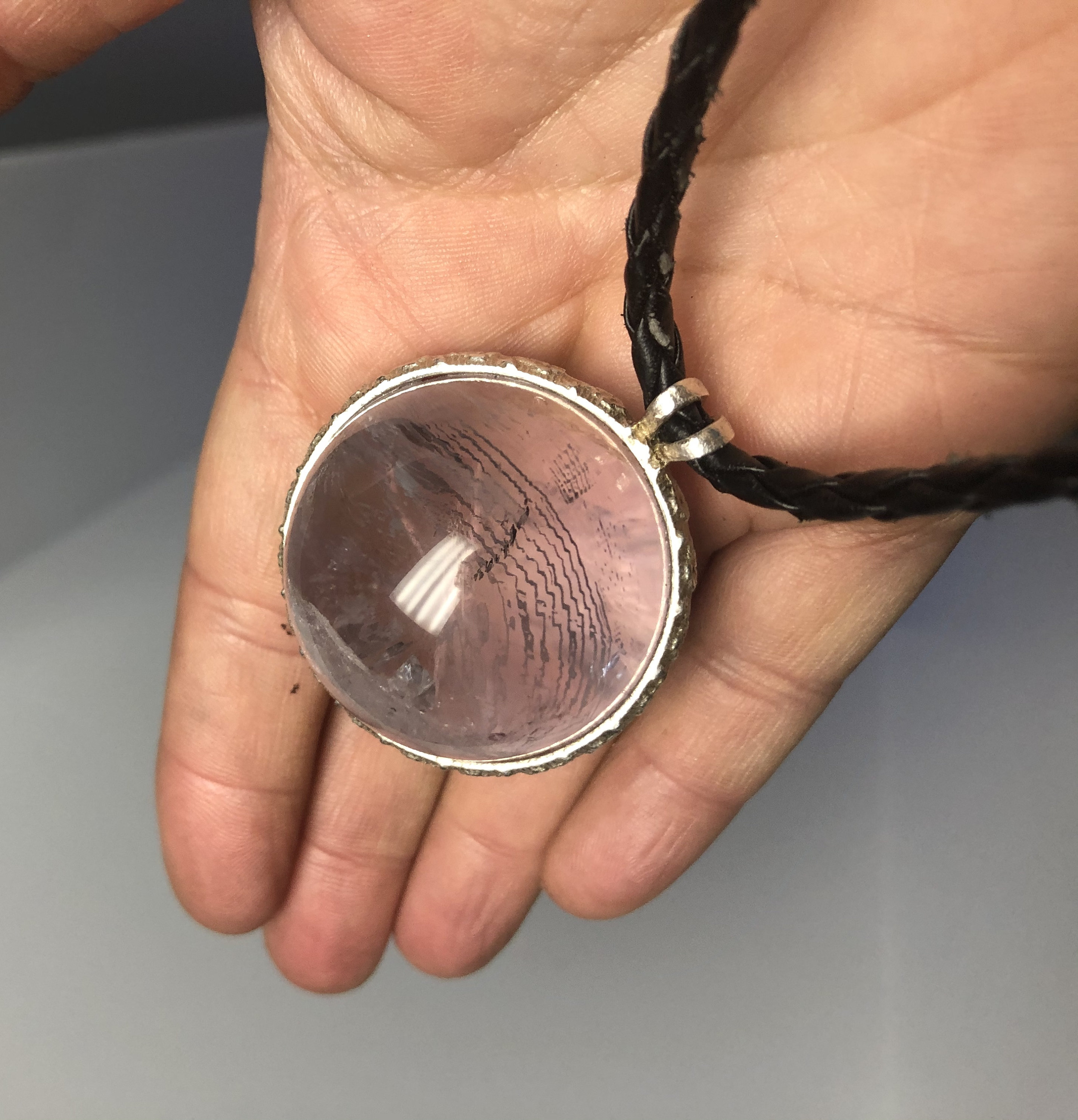 35mm Large Quartz Crystal Ball Sphere w/ rainbow Pendant Sterling