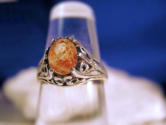 Sunstone Labradorite Ring in sterling silver Firey Orange flecks of copper handmade 4 5 6 7 8 9 10 half sizes fine jewelry unusual oddity