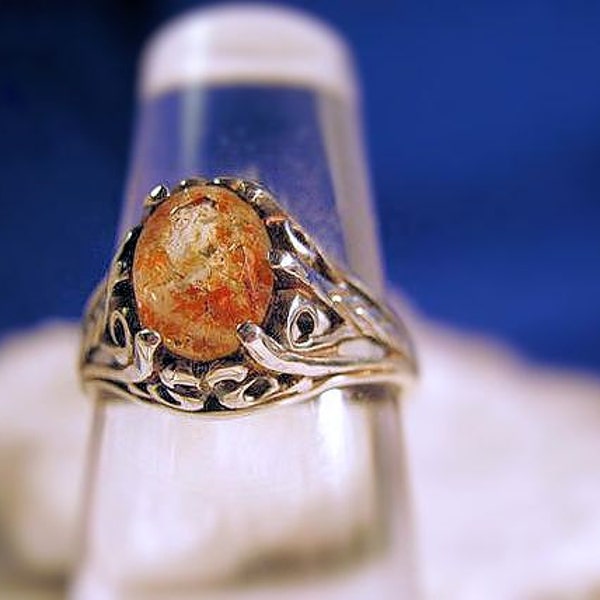 Sunstone Labradorite Ring in sterling silver Firey Orange flecks of copper handmade 4 5 6 7 8 9 10 half sizes fine jewelry unusual oddity