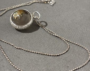 Quartz Crystal Ball Floral Halo Sterling Silver Pendant Necklace gemstone ball Amethyst citrine smoky 18inch chain handmade fine jewelry