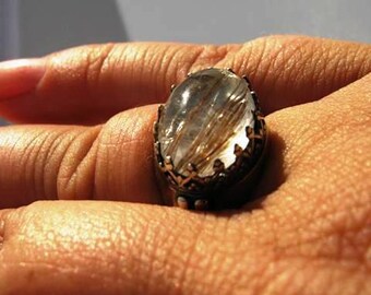 Golden Rutilated Quartz Royal Crown Ring Heavy Sterling Silver Handmade size 5 5.5 6 6.5 7 7.5 8 8.5 9 9.5 10 10.5 11 unisex fine jewelry