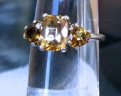 Antique Style Cushion Cut Honey Topaz Golden Citrine 3 Stone Ring sterling silver handmade fine jewelry size 4 5 6 7 8 9 10 1 2 sizes