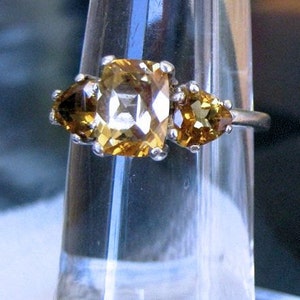 Antique Style Cushion Cut Honey Colored Citrine 3 Stone Ring sterling silver handmade fine jewelry size 4 5 6 7 8 9 10 1/2 sizes image 1