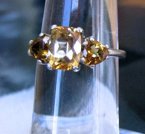 Antique Style Cushion Cut Honey Colored Citrine 3 Stone Ring sterling silver handmade fine jewelry size 4 5 6 7 8 9 10 1/2 sizes