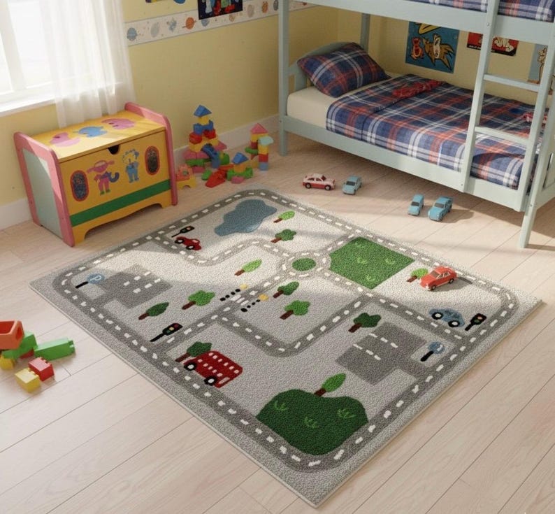 Hand-tufted Wool Kids Rug: City Road Map Design - Etsy