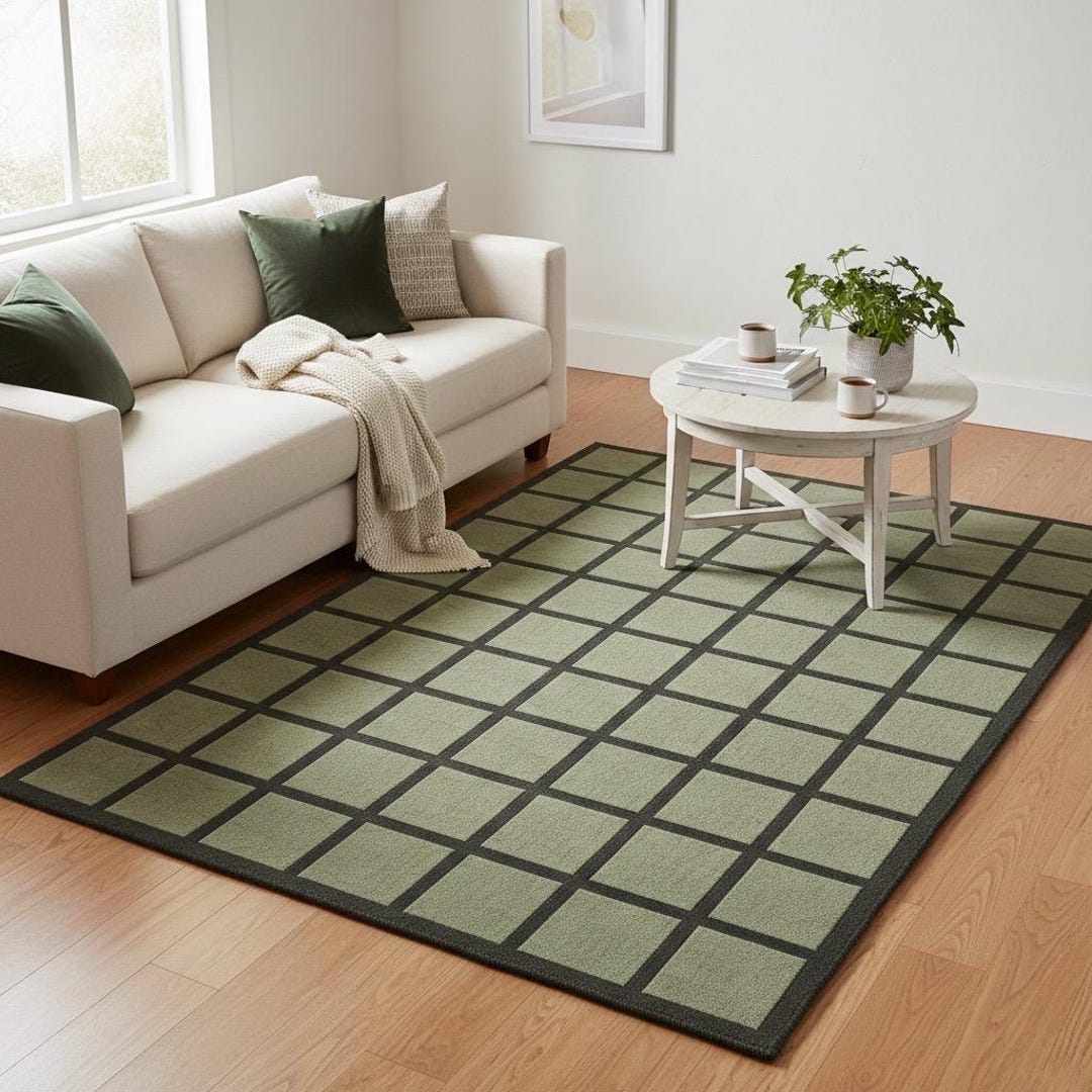 Olive Green Rugs Pattern Hand Tufted Olive Green Wool Rug, Modern Geometric Area Rug, Minimalist ...