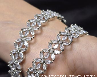 Sterling Silver CZ Cubic Zirconia Triangle Bangle Bracelet - Etsy