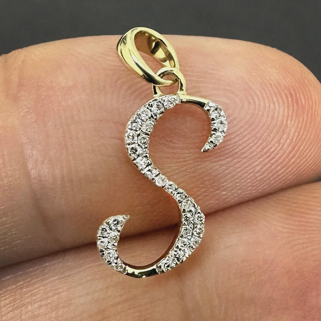 Custom S Letter Pendant, Round Cut Moissanite, 14K Yellow Gold Plated ...