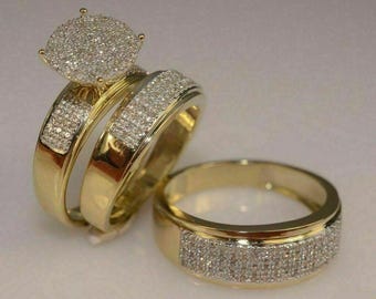 Cubic Zirconia Trio Ring Set, 14k Yellow Gold Plated Sterling Silver