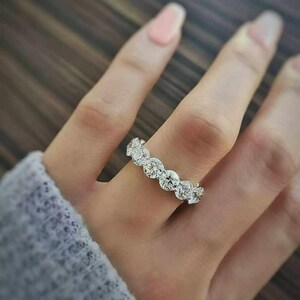 925 Sterling Silver Wedding Band, Round Cut Moissanite Wedding Bands Women, Promise Rings for Her, Full Eternity Band, Gift for Women
