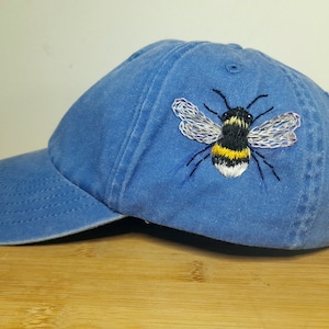 Bumblebee Hat, Floral Embroidered Denim Cap, Vintage Style Hat For Woman, Embroidered Baseball Cap, Birthday Gift, Gift For Women image 1