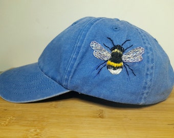 Bumblebee Hat, Floral Embroidered Denim Cap, Vintage Style Hat For Woman, Embroidered Baseball Cap, Birthday Gift, Gift For Women