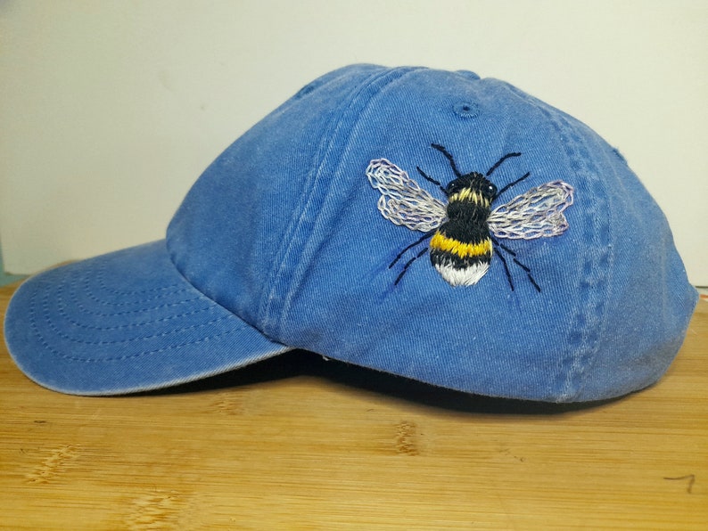 Bumblebee Hat, Floral Embroidered Denim Cap, Vintage Style Hat For Woman, Embroidered Baseball Cap, Birthday Gift, Gift For Women image 1