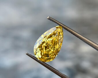 3.80 Carat Lab-Grown Diamond, Fancy Vivid Yellow Pear Cut