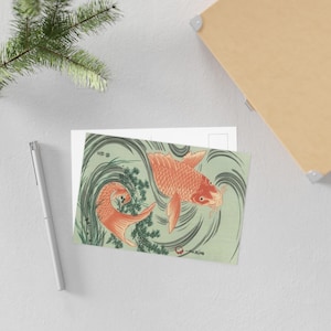 Cartoline artistiche vintage con pesci koi, biglietti d'auguri unici, decorazioni in stile giapponese, set di cartoline da collezione, perfette per gli amanti dell'arte